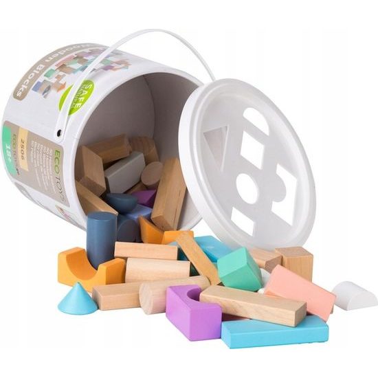 Ecotoys sada dřevěných kostek 50 ks v boxu NEO