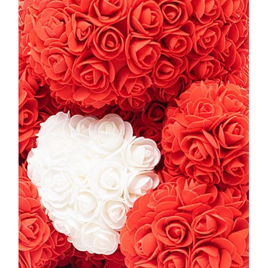 Medvídek z růží červený s bílým srdcem Rose Bear 40 cm
