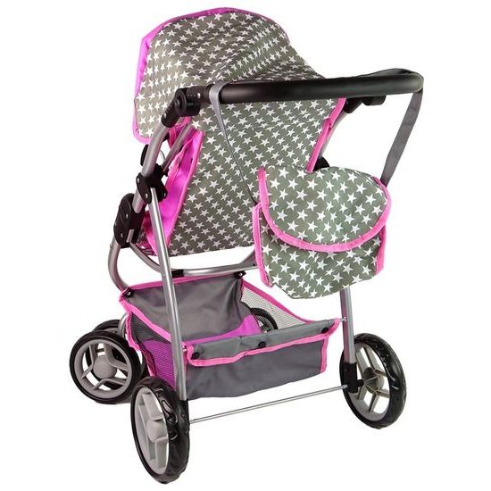 Alice velký sportovní kočárek pro panenky 3v1 - 9662 šedo-růžový