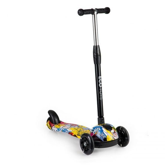Ecotoys dětská koloběžka Graffiti černo-žlutá se svítícími koly