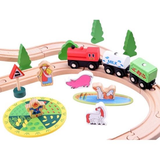 Majlo Toys dřevěná vláčkodráha Wooden Train 50 dílků