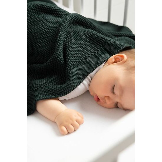 Dětská deka do kočárku pletená 100% bavlna tmavě zelená