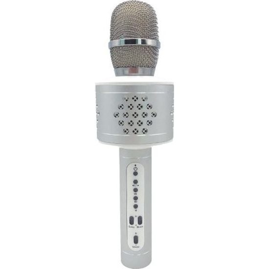 Mikrofon karaoke Bluetooth stříbrný na baterie s USB kabelem