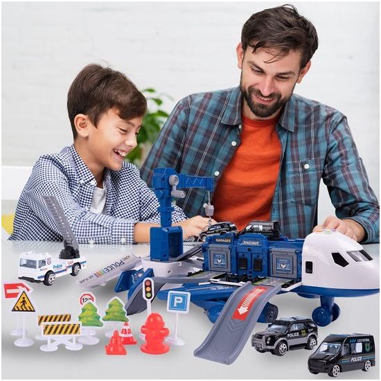 Interaktivní letadlo s autíčky, světly a zvuky DIY Airplane - modré