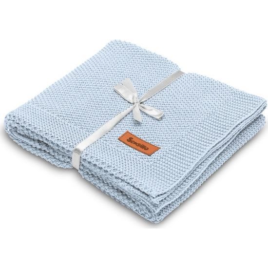 Sensillo dětská deka do kočárku pletená 100% bavlna modrá