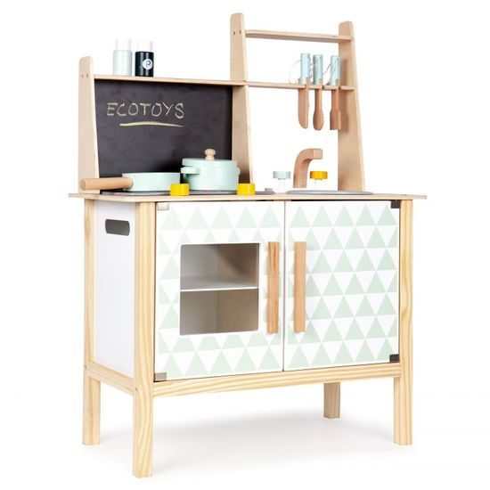 Ecotoys dětská dřevěná kuchyňka se zvuky, LED efekty a kreslící tabulí