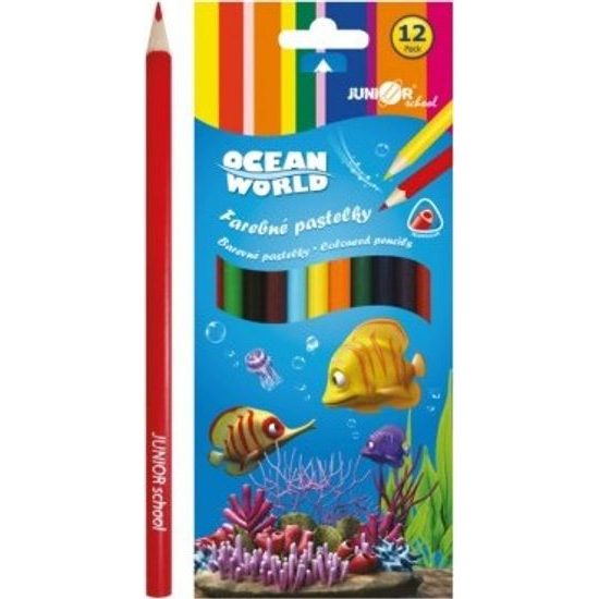 Dřevěné barevné Pastelky - Ocean World trojhranné 12 ks