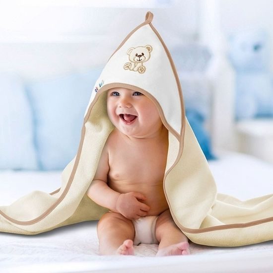 Dětská osuška 100x100 Akuku béžová s medvídkem, Béžová