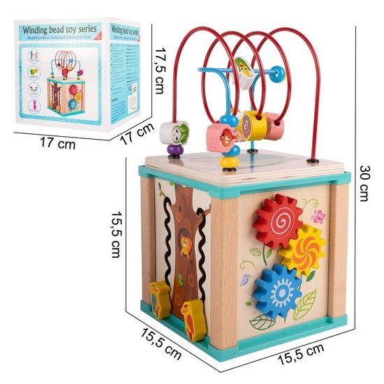 Dřevěná edukační kostka s labyrintem Treasure Cube 5v1