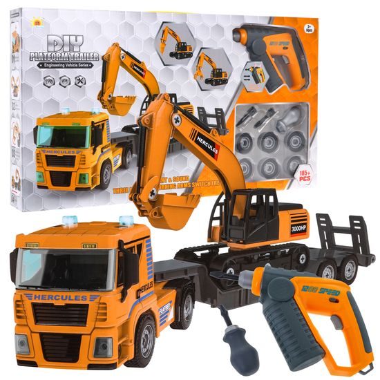 Šroubovací nákladní auto s bagrem a vrtačkou na baterie DIY Trailer