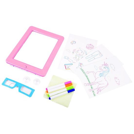 Kreslící LED tabulka s 3D brýlema Glow Drawing růžová