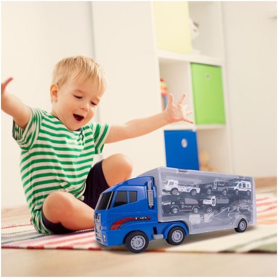 Nákladní auto se 6 kovovými autíčky a skluzavkou Carrier Truck