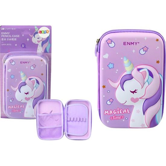 Penál s jednorožcem 3D fialový