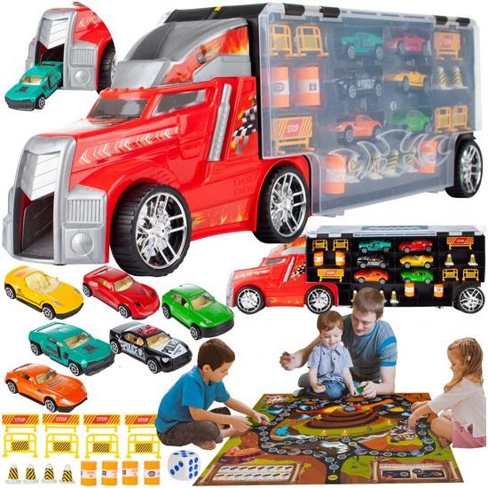 Nákladní auto se 6 autíčky, skluzavkou a podložkou Race Truck