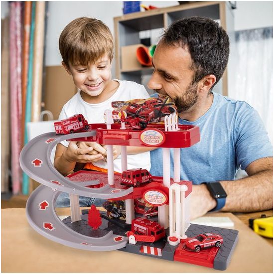 Parkovací garáž na baterie se stavebními stroji Construction Parking