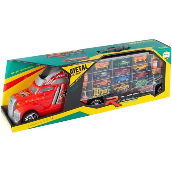 Nákladní auto s 11 autíčky, skluzavkou a podložkou Race Truck