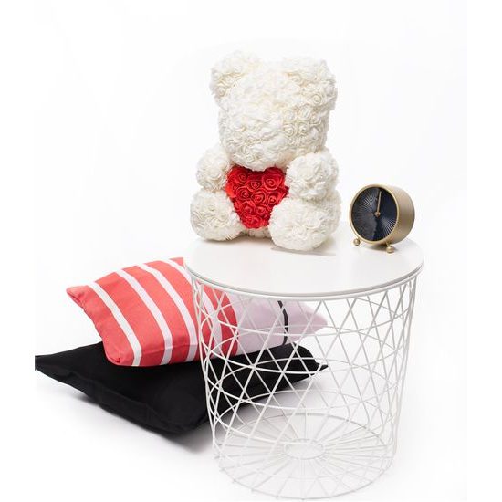 Medvídek z růží bílý s červeným srdcem Rose Bear 40 cm