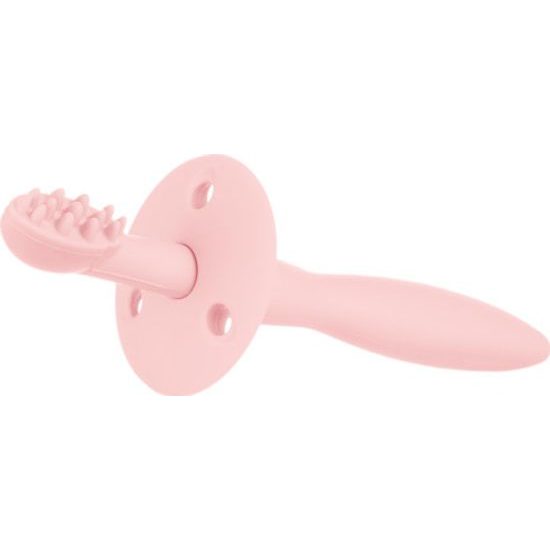 Canpol Babies Canpol babies Silikonový zubní kartáček/kousátko s ochr. štítkem - růžový