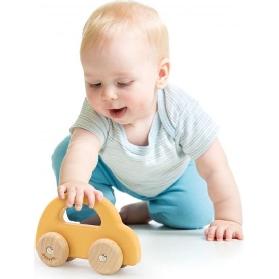 VIGA Žluté dřevěné autíčko