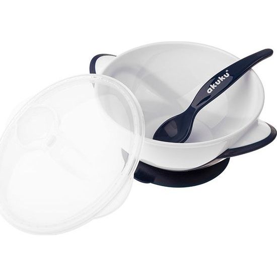 Dětská miska s přísavkou a se lžičkou Akuku bílo - modrá