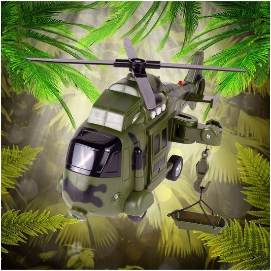 Interaktivní vojenská helikoptéra se světly a zvuky Army Rescue 1:16