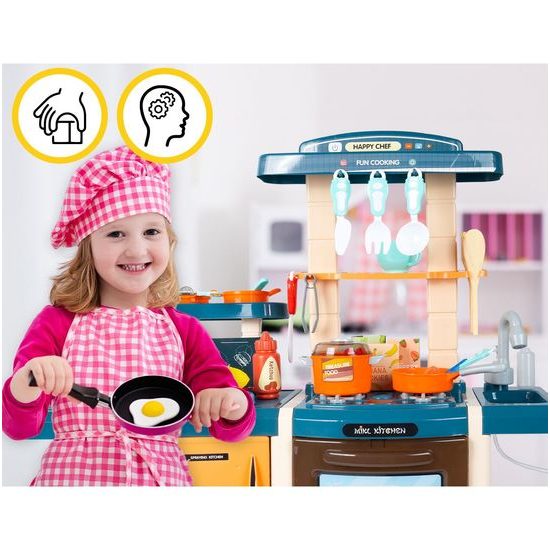 Veľká detská kuchynka s tečúcou vodou, zvukmi a svetlami Simulation Kitchen - modrá