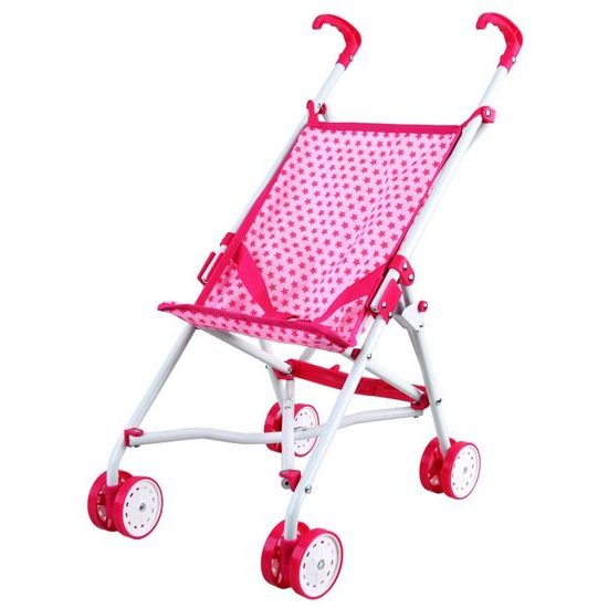 Golfový kočárek pro panenky Alice růžový s květinkami