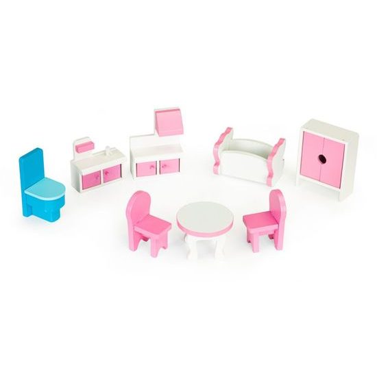 Ecotoys dřevěný domeček pro panenky s příslušenstvím Rozana