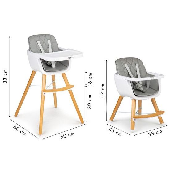 Ecotoys dřevěná jídelní židlička C220 2v1 šedá
