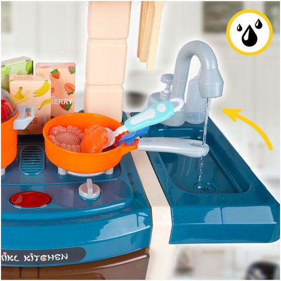 Veľká detská kuchynka s tečúcou vodou, zvukmi a svetlami Simulation Kitchen - modrá