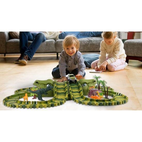 Autodráha s autíčkem na baterie a dinosaury 200 dílků Dino Track