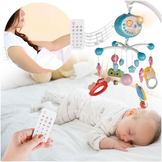 Kolotoč nad postýlku s projektorem a dálkovým ovládáním Music Mobile modrý