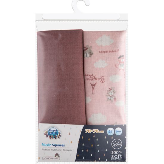 CANPOL babies Mušelínová plena BONJOUR PARIS 2 ks 70x70 cm růžová