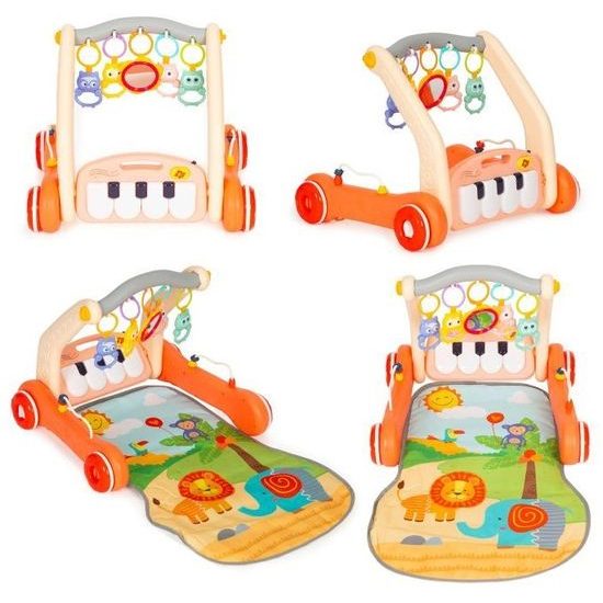 Haunger chodítko 2v1 s hrací dekou a piankem Rack Walker - oranžové