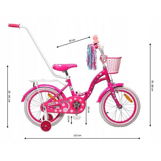 Mexller dětské kolo Village 16" s vodící tyčí růžové