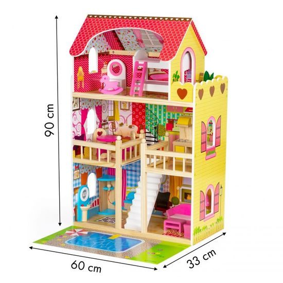 Ecotoys dřevěný domeček pro panenky s LED osvětlením rezidence Florence