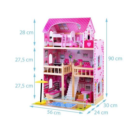 Dřevěný 2 patrový domeček pro panenky s bazénem rezidence Jenny