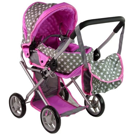 Kočárek pro panenky Alice 9346D kombinovaný šedo-růžový