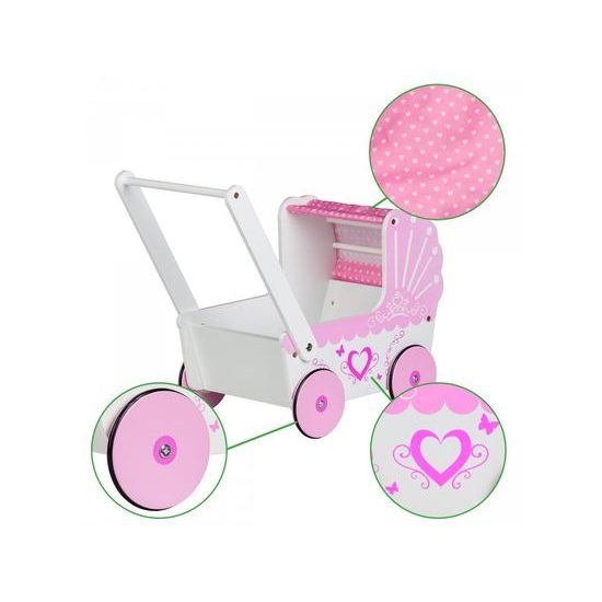 Ecotoys dětské dřevěné chodítko kočárek se srdíčky