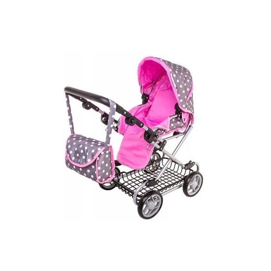 Doris kočárek pro panenky kombinovaný 9346W šedo-růžová