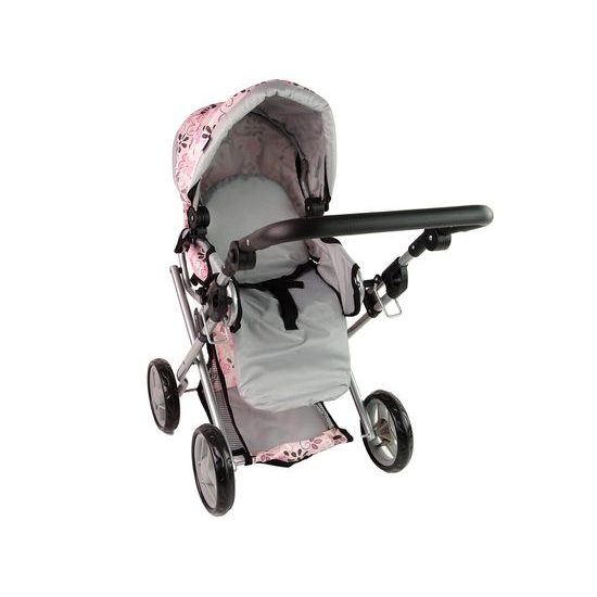 Alice kočárek pro panenky 9346 kombinovaný růžový s kytičkami