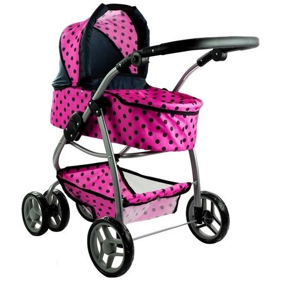 Alice velký sportovní kočárek pro panenky 3v1 - 9662 růžový s puntíkama