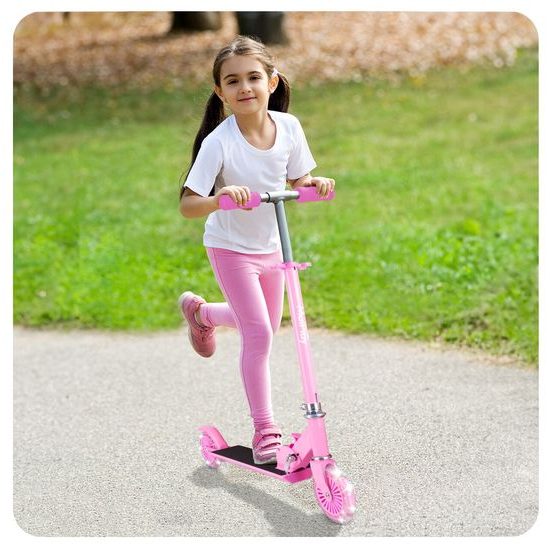 Dětská skládací koloběžka Scooter se svítícími koly - růžová