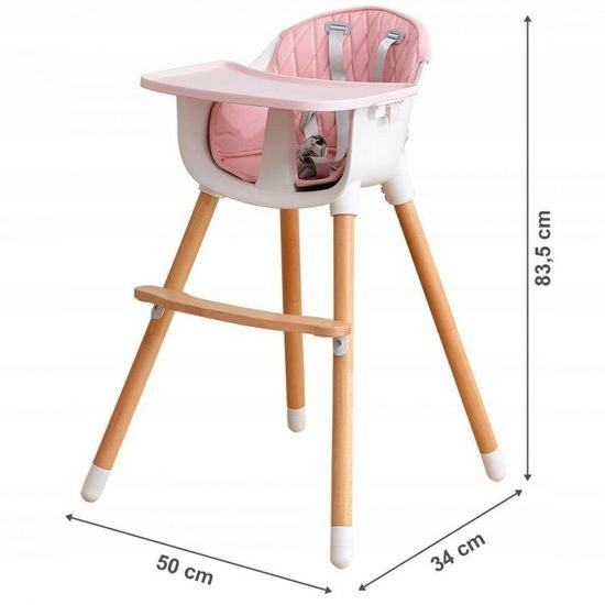Ecotoys dřevěná jídelní židlička 2v1 růžová