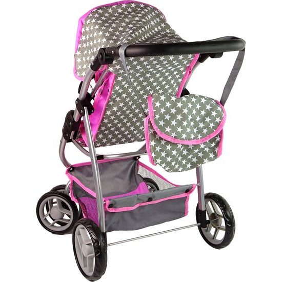 Alice velký sportovní kočárek pro panenky 3v1 - 9662 šedo-růžový