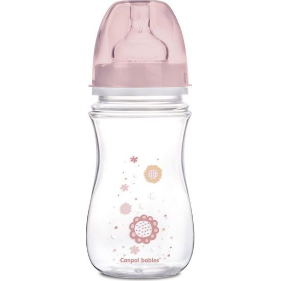CANPOL 35/217 Antikoliková lahvička se širokým hrdlem Easystart Newborn Baby 240 ml růžové květy