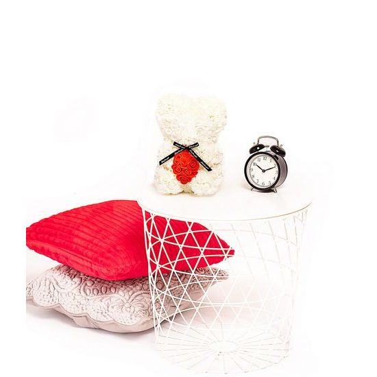 Medvídek z růží bílý s červeným srdcem Rose Bear 25 cm