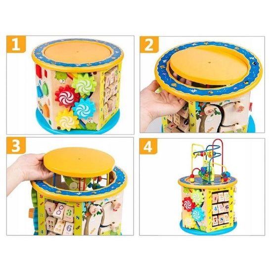 Doris dřevěná edukační kostka s labyrintem 7v1