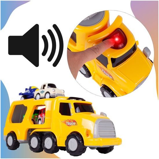 Nákladní auto se 3 autíčky, helikoptérou, světly a zvuky Transport Car žluté