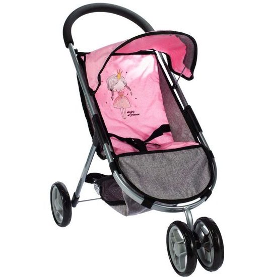 Sportovní kočárek pro panenky Princess šedo-růžový